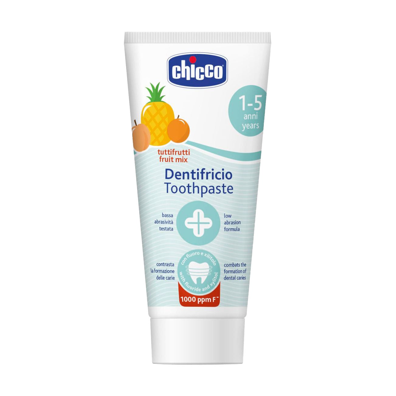 Уцінка!  Дитяча зубна паста Chicco Toothpaste Fruit Mix Тутті-Фрутті, з фтором, від 12 місяців, 50 мл